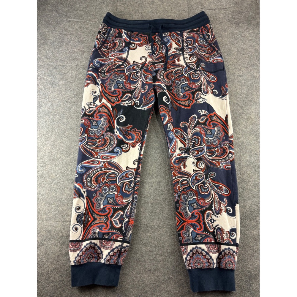 Johnny Was JWLA Women L Paisley Jogger Pants Navy Red Boho Drawstring Sweatpants